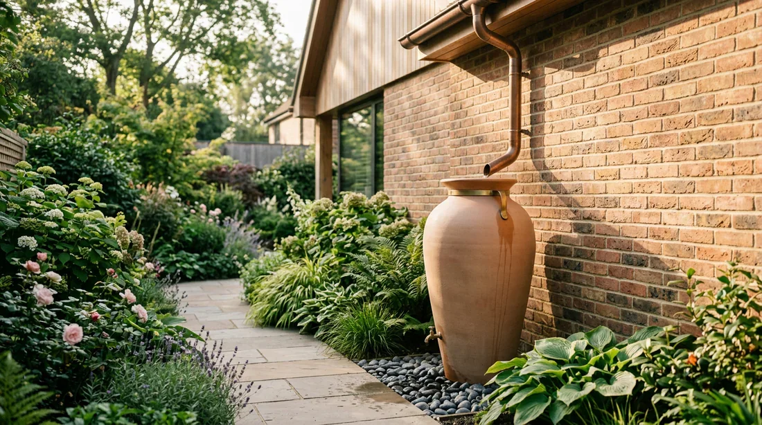 Cuve de récupération d'eau de pluie moderne pour jardin Cuve de récupération d'eau de pluie design intégrée dans un jardin moderne