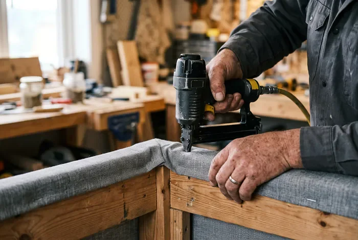 Bricoleur fabriquant un sommier tapissier