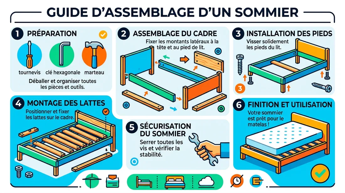 Étapes montage sommier Infographie des étapes de montage d'un sommier
