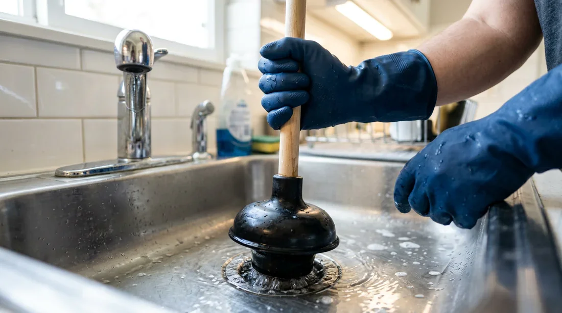 Utilisation d'une ventouse pour déboucher un évier