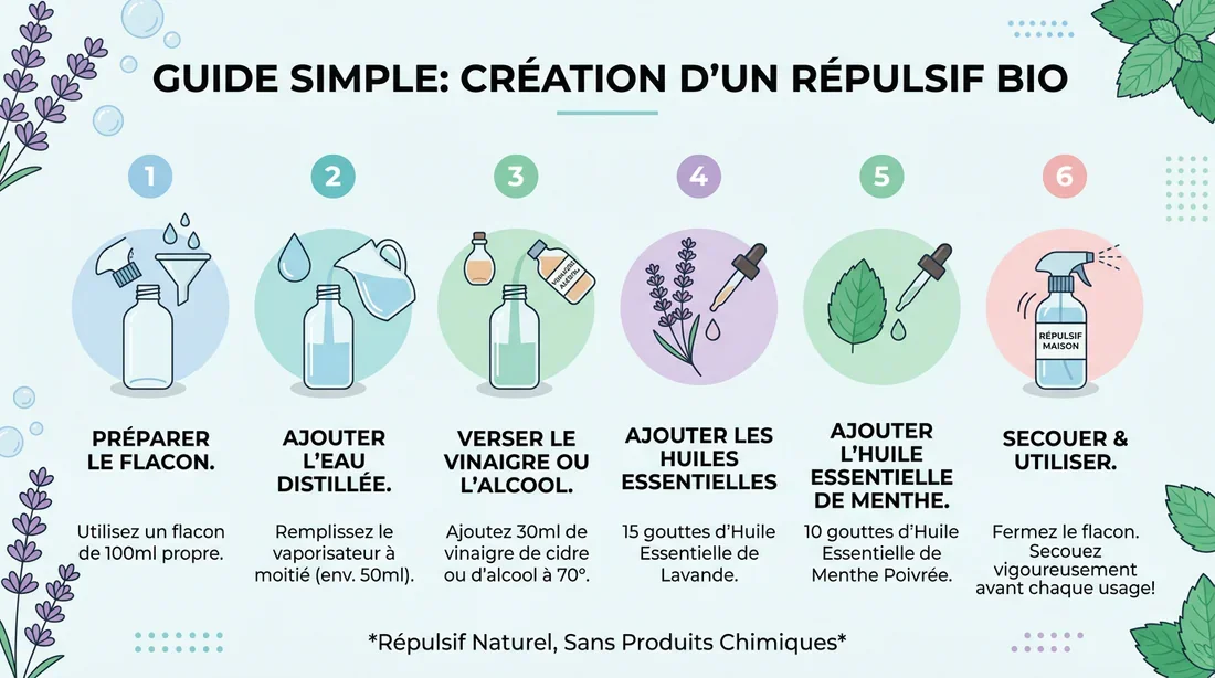 Infographie des étapes de préparation du répulsif naturel