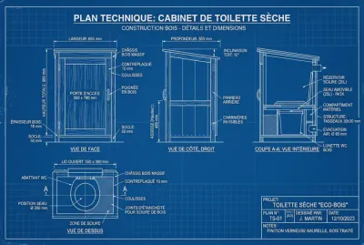 Plan d'architecte type blueprint des dimensions d'un caisson de toilette sèche