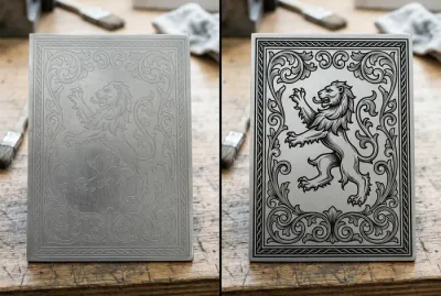 Comparaison avant et après le remplissage en noir d'une gravure