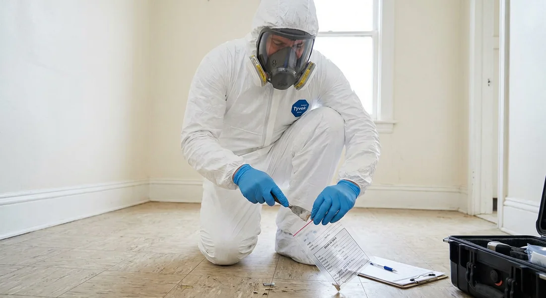 Prélèvement par un diagnostiqueur certifié Expert en désamiantage effectuant un prélèvement de sol