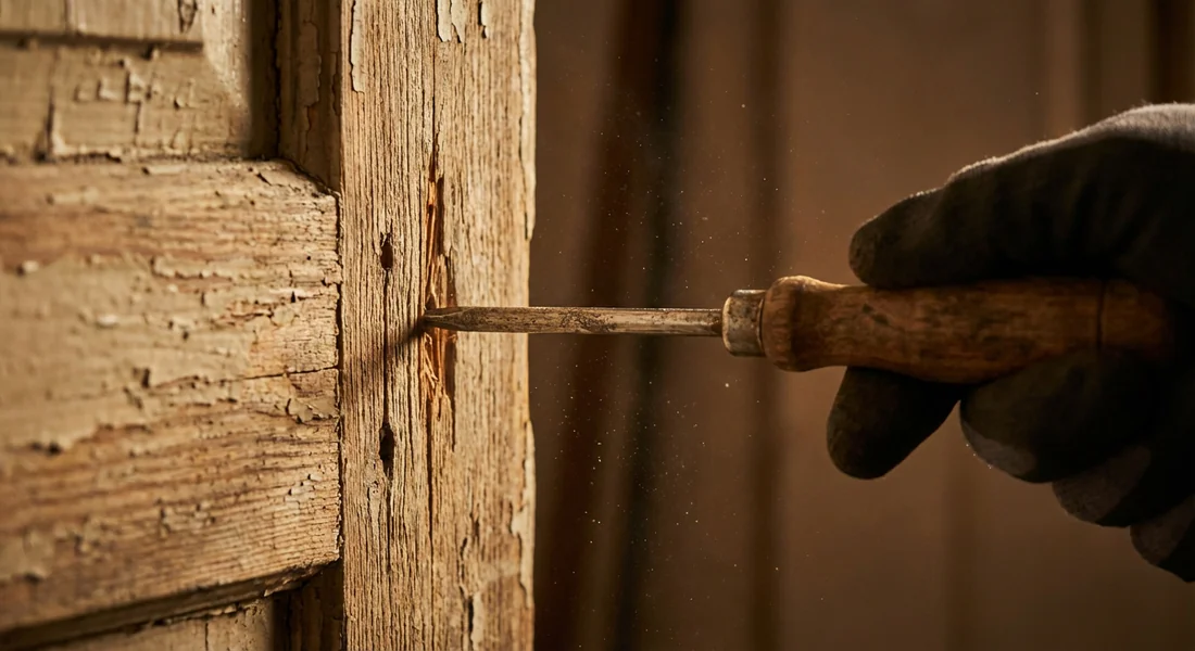 Diagnostic du dormant avant travaux Examen technique de l'ancien cadre de porte en bois