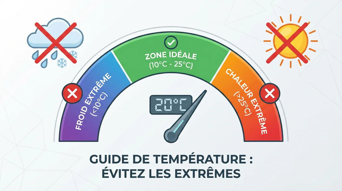 Conditions météo optimales pour le séchage de la lasure Infographie montrant la température idéale et les conditions météo pour appliquer de la lasure.
