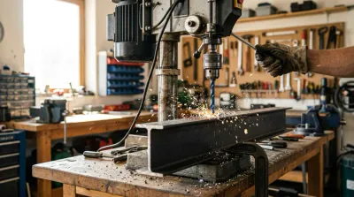 Gros plan sur un foret en cobalt sur une surface en acier