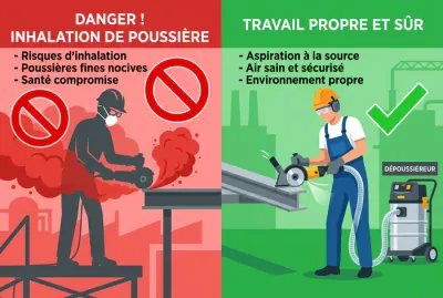 Comparaison avant après coupe de briques avec et sans extraction de poussière