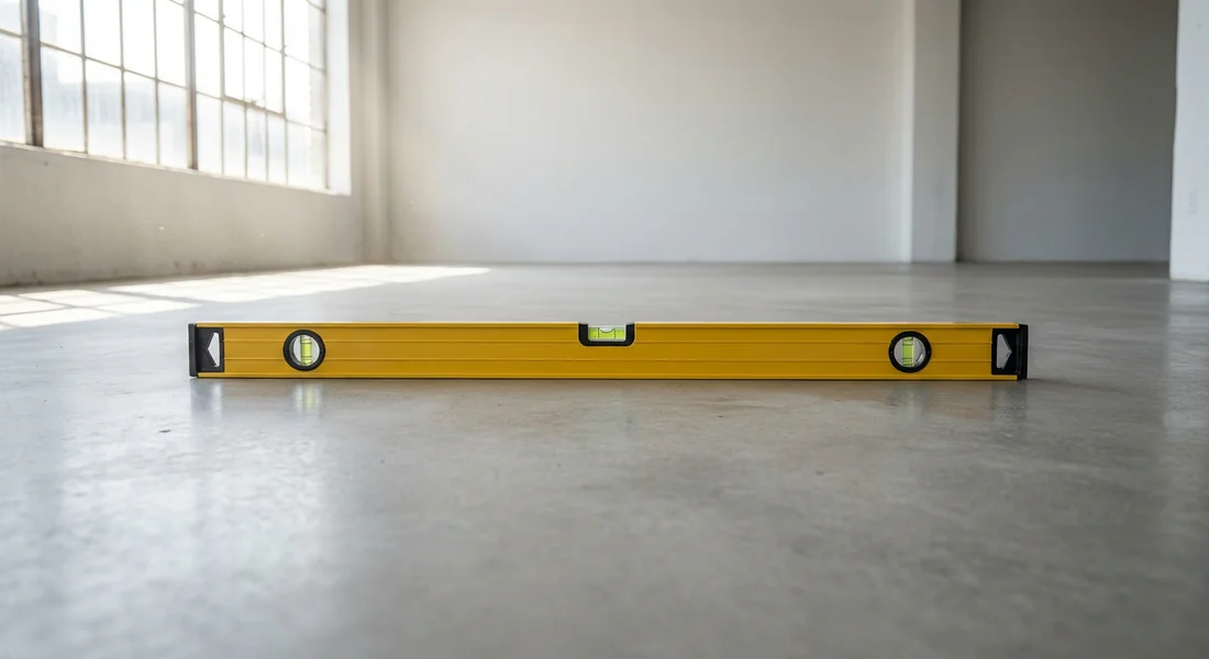 Vérification de la planéité de la dalle de béton avant la pose