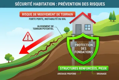 Infographie illustrant les risques de glissement de terrain et la protection par les fondations