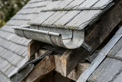 Gros plan sur une gouttière nantaise en zinc posée sur toiture