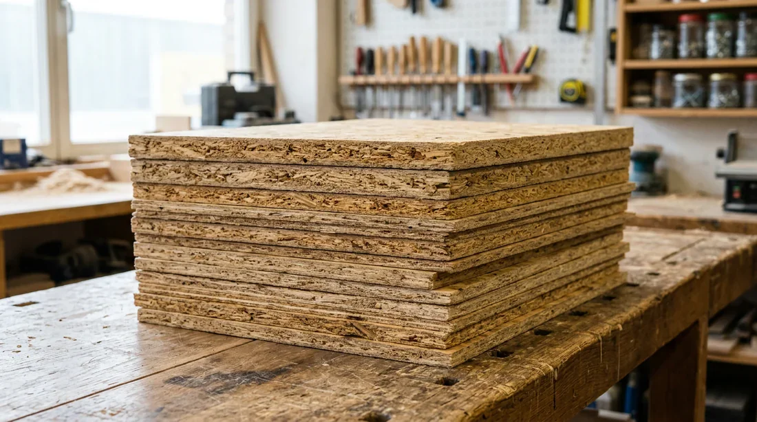 Choisir le bon type et épaisseur de panneau OSB Échantillons de différentes épaisseurs de panneaux OSB pour murs de garage