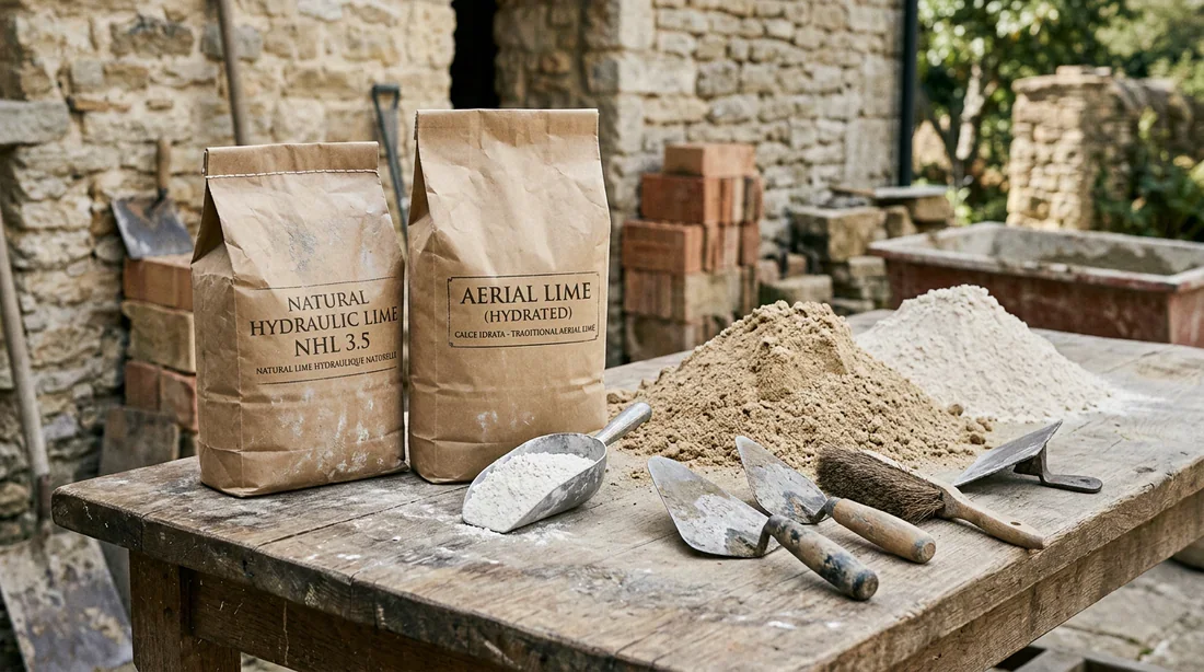 Choix de la chaux pour les joints de pierre Sacs de chaux et matériaux pour fabriquer un mortier de joints