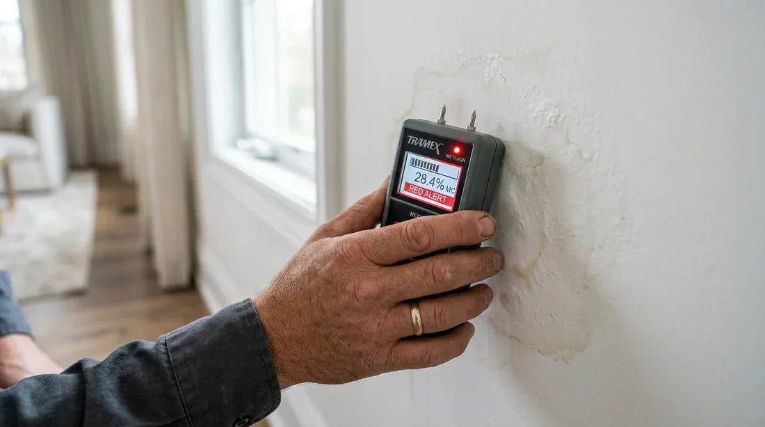 Diagnostic d'humidité par professionnel Utilisation d'un humidimètre pour détecter l'humidité dans le mur