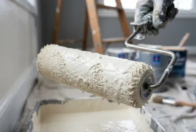 Gros plan sur un rouleau de peinture pour finition satinée