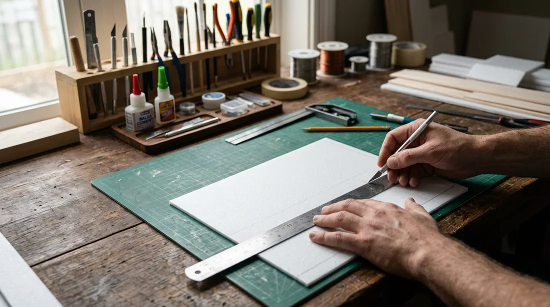 Outils nécessaires pour travailler le Depron proprement Préparation et découpe d'une plaque de Depron sur un plan de travail