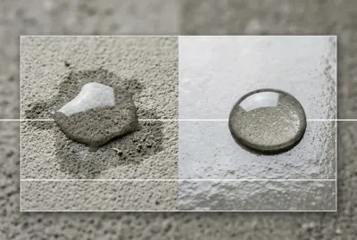 Comparatif goutte d'eau qui s'imprègne sur ragréage brut et goutte perlante sur ragréage vernis