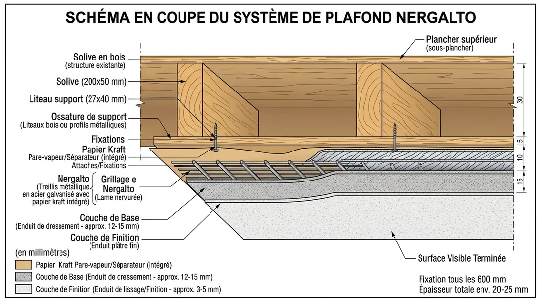 Couches d'enduit et mortier sur Nergalto Schéma technique des différentes couches d'un système Nergalto
