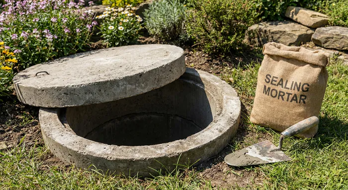 Miniature montrant un regard béton et le matériel d'étanchéité.