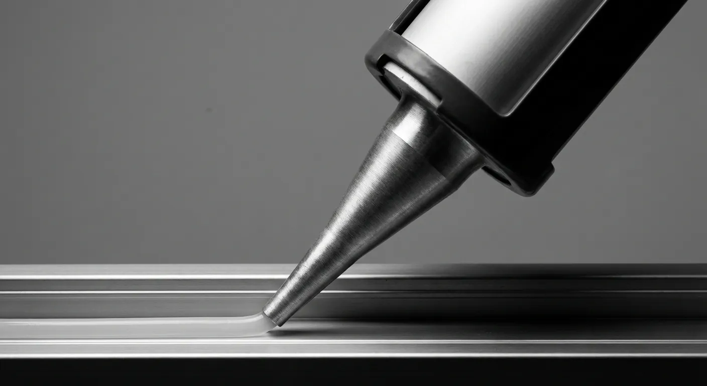 Gros plan iconique sur l'application d'un joint d'étanchéité de haute précision