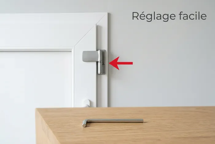 Régler une porte PVC qui frotte : Guide complet 2026 - Porte PVC qui frotte : Le guide ultime (5 étapes) - Porte PVC qui frotte ? Comment la régler facilement ? Image illustrant le réglage facile d'une porte en PVC