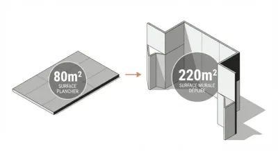 Infographie comparative surface au sol 80m2 vs surface murale 220m2