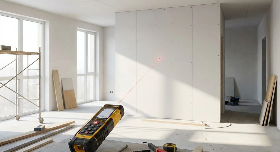 Mesure laser de la hauteur sous plafond pour calcul de surface murale