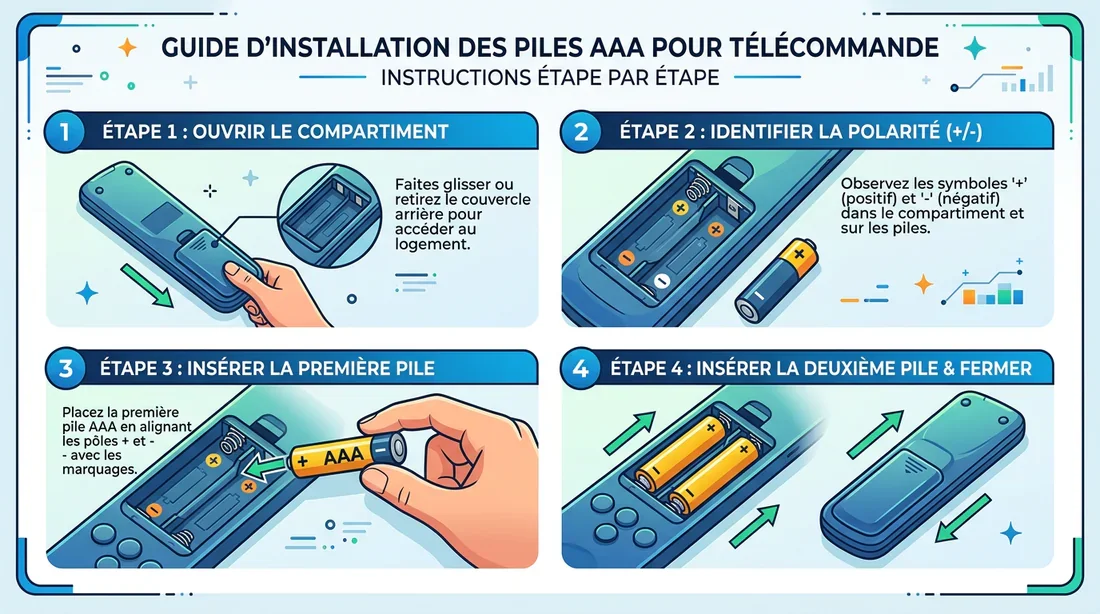 Schéma explicatif du sens des piles dans la télécommande
