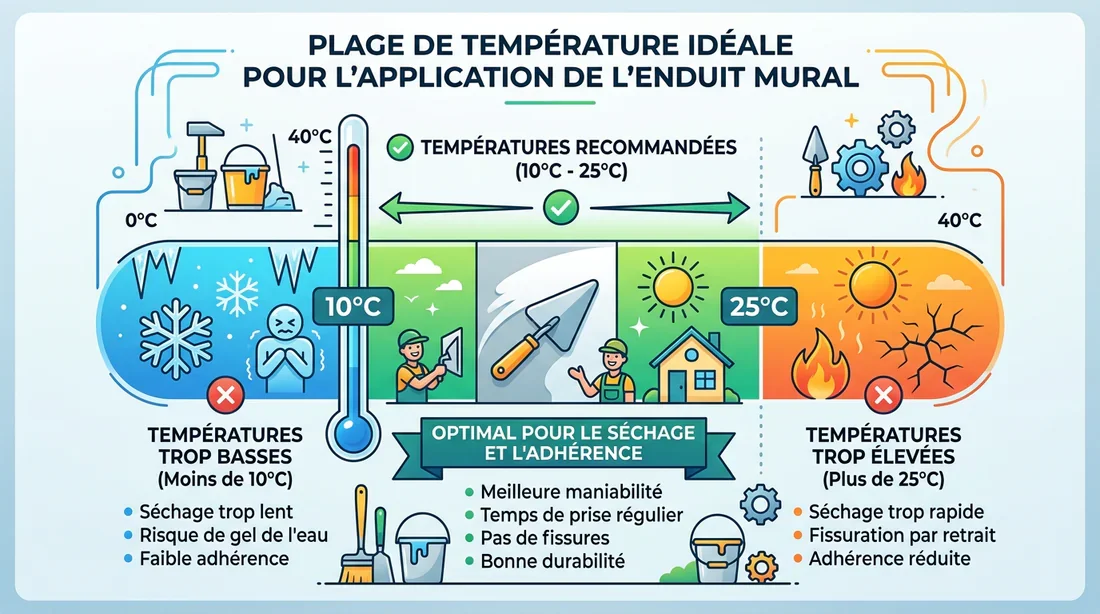Infographie montrant la plage de température optimale pour appliquer de l'enduit