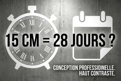 Infographie montrant une horloge et un calendrier sur du béton pour le temps de séchage.