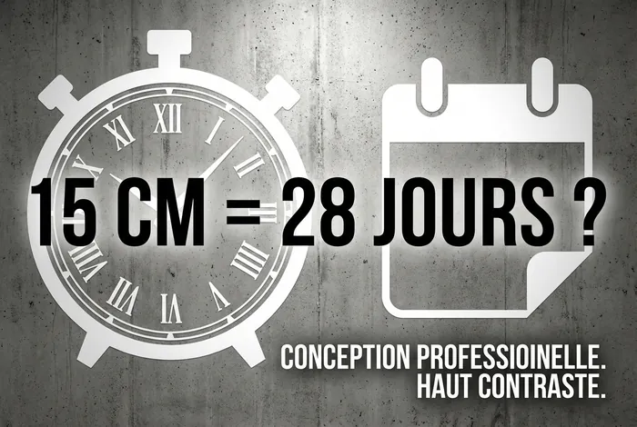 Infographie montrant une horloge et un calendrier sur du béton pour le temps de séchage.