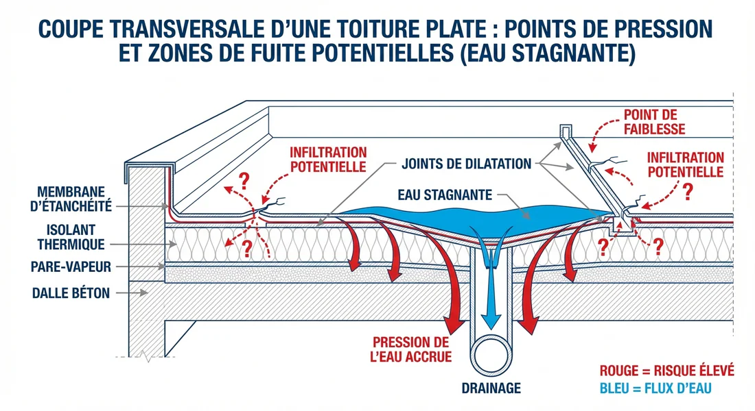 Schéma technique des risques liés à la stagnation d'eau prolongée