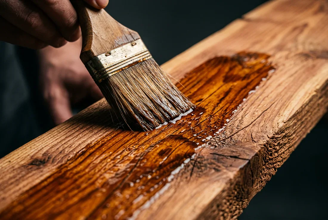 Plan large et cinématographique d'une clôture en bois dans un jardin sous la lumière dorée